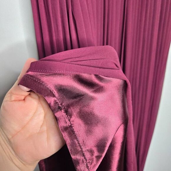 Lulu's Embroidered Bustier Pleated Skirt Burgundy Red Strapless Maxi Dress Small - Picture 5 of 7